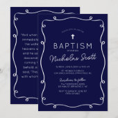 Navy Blue Hand Drawn Baptism Invitation 招待状 (正面/裏面)