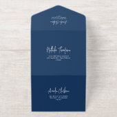 Navy Blue Handwriting Modern Typography Wedding オールインワン招待状 (外側)