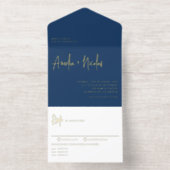 Navy Blue Handwriting Modern Typography Wedding オールインワン招待状 (内側)