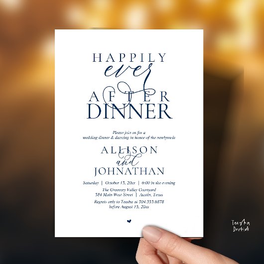 Navy Blue Happily Ever After Dinner Modern Wedding 招待状
