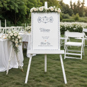 Navy Blue Heirloom Crest Monogram Wedding Welcome  ポスター