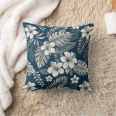 Navy Blue Hibiscus Monstera Tropical Botanical クッション (ブランケット)
