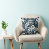 Navy Blue Hibiscus Monstera Tropical Botanical クッション (椅子)