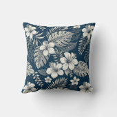Navy Blue Hibiscus Monstera Tropical Botanical クッション (裏面)