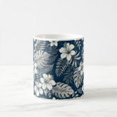 Navy Blue Hibiscus Monstera Tropical Botanical コーヒーマグカップ (中央)
