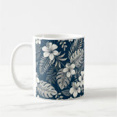 Navy Blue Hibiscus Monstera Tropical Botanical コーヒーマグカップ (左)