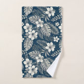 Navy Blue Hibiscus Monstera Tropical Botanical バスタオルセット (ハンドタオル)