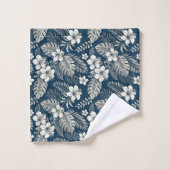 Navy Blue Hibiscus Monstera Tropical Botanical バスタオルセット (ウォッシュタオル)