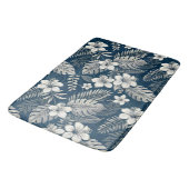Navy Blue Hibiscus Monstera Tropical Botanical バスマット (アングル)