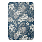Navy Blue Hibiscus Monstera Tropical Botanical バスマット (正面縦)