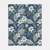 Navy Blue Hibiscus Monstera Tropical Botanical フリースブランケット (正面)