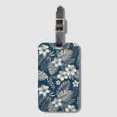 Navy Blue Hibiscus Monstera Tropical Botanical ラゲッジタグ (正面縦)