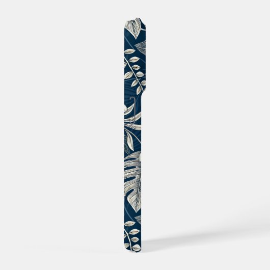 Navy Blue Hibiscus Monstera Tropical Botanical iPhoneケース (右側面)
