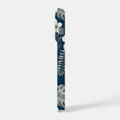 Navy Blue Hibiscus Monstera Tropical Botanical iPhoneケース (左側面)