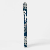 Navy Blue Hibiscus Monstera Tropical Botanical iPhoneケース (左側面)