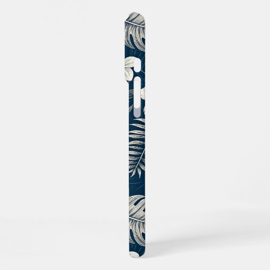 Navy Blue Hibiscus Monstera Tropical Botanical iPhoneケース (左側面)