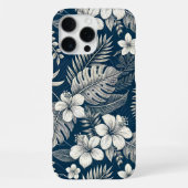 Navy Blue Hibiscus Monstera Tropical Botanical iPhoneケース (裏面)