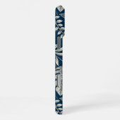 Navy Blue Hibiscus Monstera Tropical Botanical iPhoneケース (右側面)