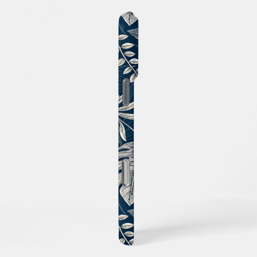 Navy Blue Hibiscus Monstera Tropical Botanical iPhoneケース (右側面)