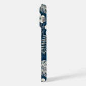 Navy Blue Hibiscus Monstera Tropical Botanical iPhoneケース (左側面)