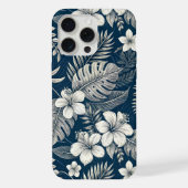 Navy Blue Hibiscus Monstera Tropical Botanical iPhoneケース (裏面)