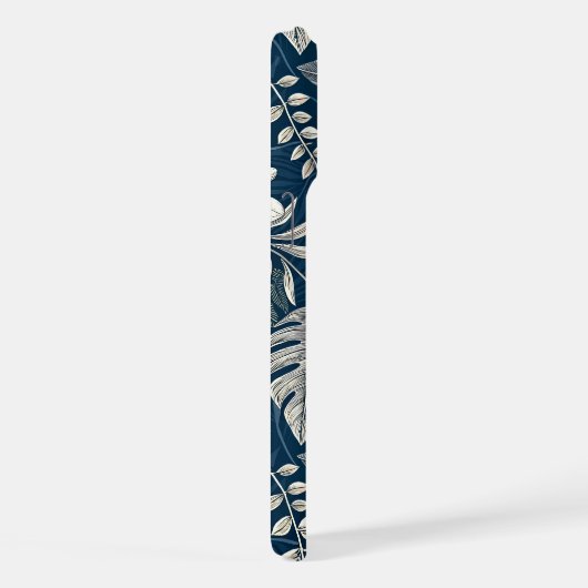 Navy Blue Hibiscus Monstera Tropical Botanical iPhoneケース (右側面)