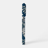 Navy Blue Hibiscus Monstera Tropical Botanical iPhoneケース (右側面)