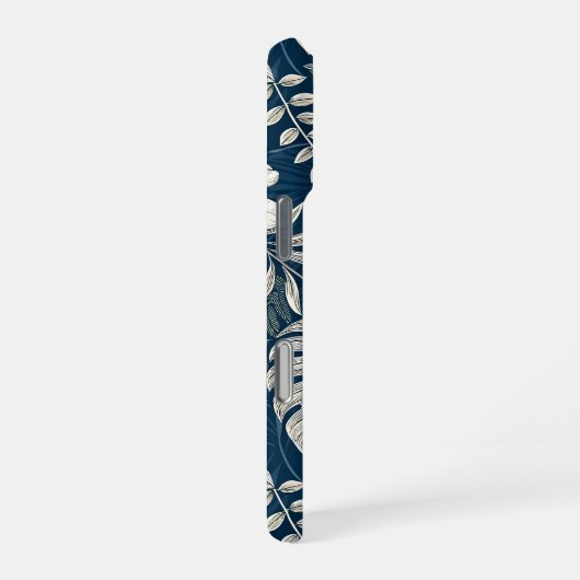 Navy Blue Hibiscus Monstera Tropical Botanical iPhoneケース (右側面)
