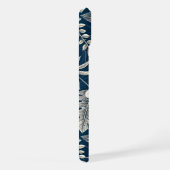 Navy Blue Hibiscus Monstera Tropical Botanical iPhoneケース (右側面)