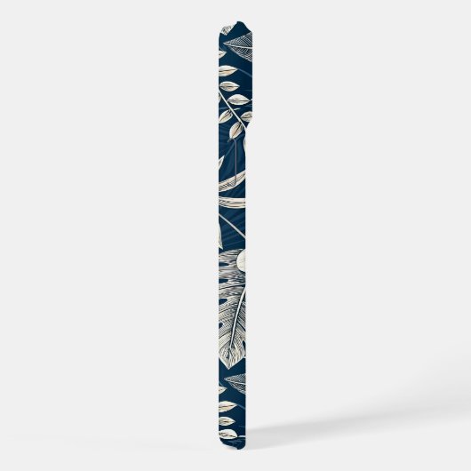 Navy Blue Hibiscus Monstera Tropical Botanical iPhoneケース (右側面)