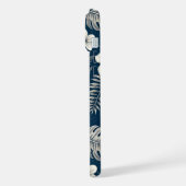 Navy Blue Hibiscus Monstera Tropical Botanical iPhoneケース (左側面)