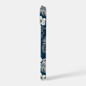 Navy Blue Hibiscus Monstera Tropical Botanical iPhone 15ケース (左側面)