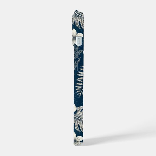 Navy Blue Hibiscus Monstera Tropical Botanical iPhone 15ケース (左側面)