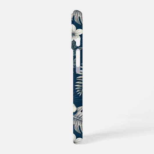 Navy Blue Hibiscus Monstera Tropical Botanical iPhone 16ケース (左側面)