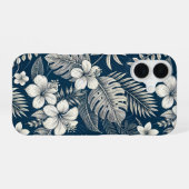 Navy Blue Hibiscus Monstera Tropical Botanical iPhone 16ケース (裏面横)