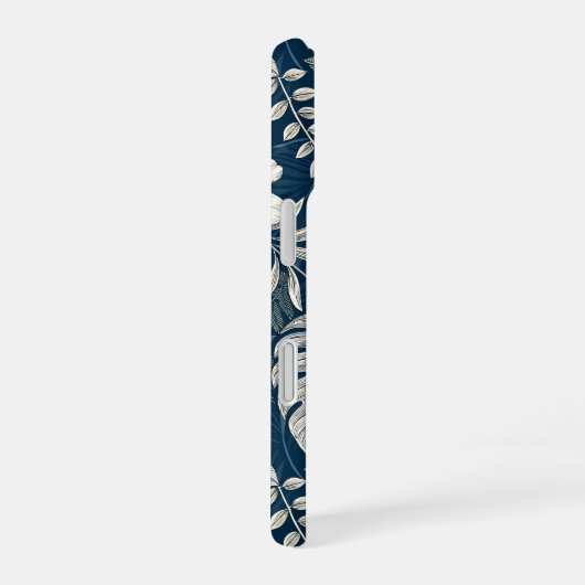 Navy Blue Hibiscus Monstera Tropical Botanical iPhone 16ケース (右側面)