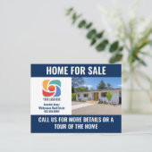 Navy Blue Home for Sale Real Estate Company Logo ポストカード (スタンド正面)