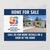 Navy Blue Home for Sale Real Estate Company Logo ポストカード (正面)