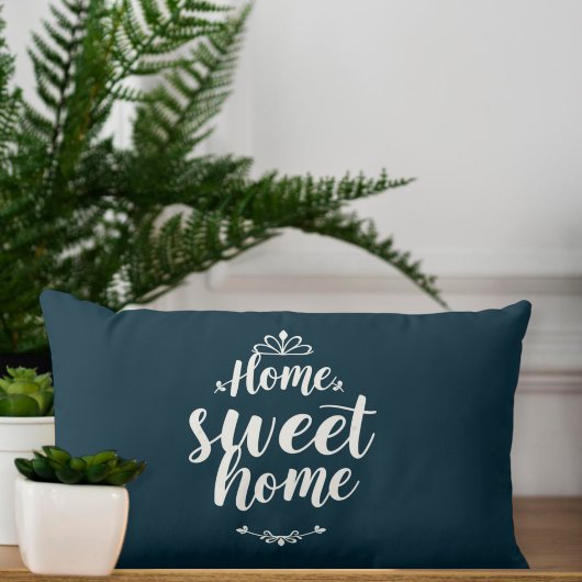 Navy Blue Home Sweet Home Script Lumbar Pillow ランバークッション
