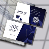 Navy Blue House Logo, Real Estate Agent, QR Code 名刺