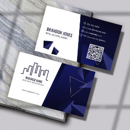 Navy Blue House Logo, Real Estate Agent, QR Code 名刺
