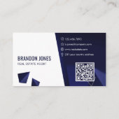 Navy Blue House Logo, Real Estate Agent, QR Code 名刺 (裏面)