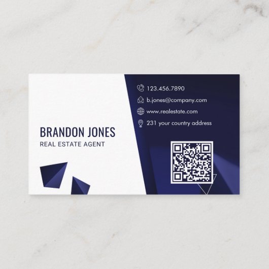 Navy Blue House Logo, Real Estate Agent, QR Code 名刺 (裏面)