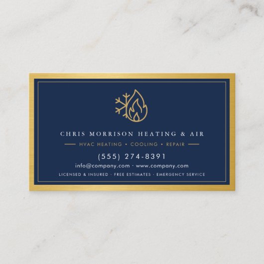 Navy Blue HVAC Company QR Code Gold Metallic 名刺 (正面)