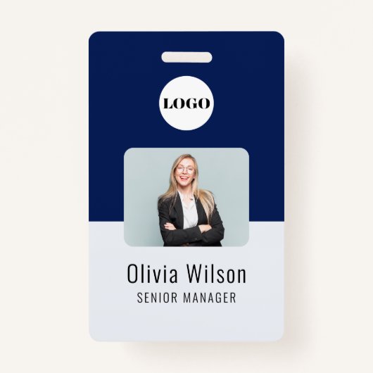 Navy Blue ID Card | Custom Logo Employee Photo バッジ (正面)