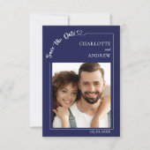 Navy blue ivory photo wedding Save the Date セーブザデート (正面)