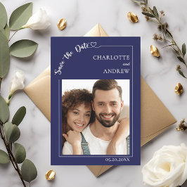 Navy blue ivory photo wedding Save the Date セーブザデート