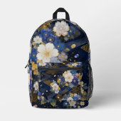 Navy Blue Japanese Sakura Kimono Backpack プリントバックパック (正面)