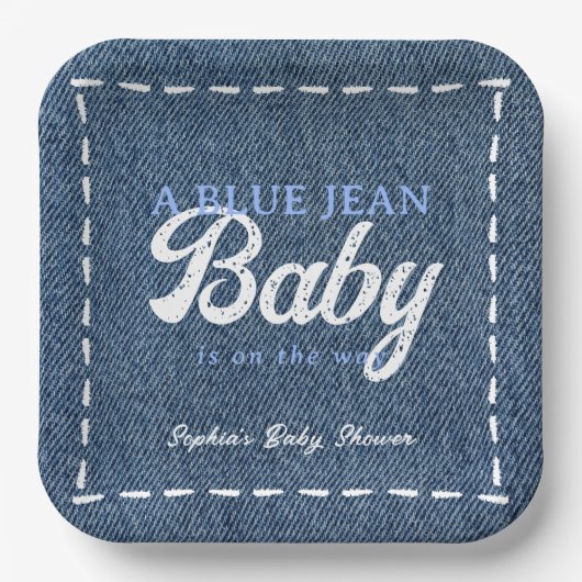 Navy Blue Jean Baby Boy Baby Shower ペーパープレート (正面)