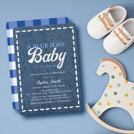 Navy Blue Jean Baby Boy Baby Shower 招待状